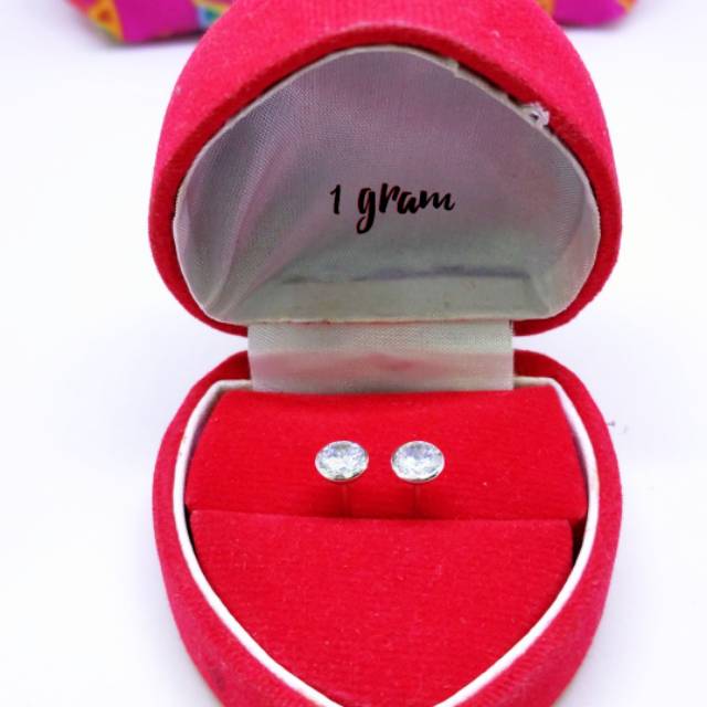 Giwang tusuk mata bungkus dewasa perak 925 lapis emas putih