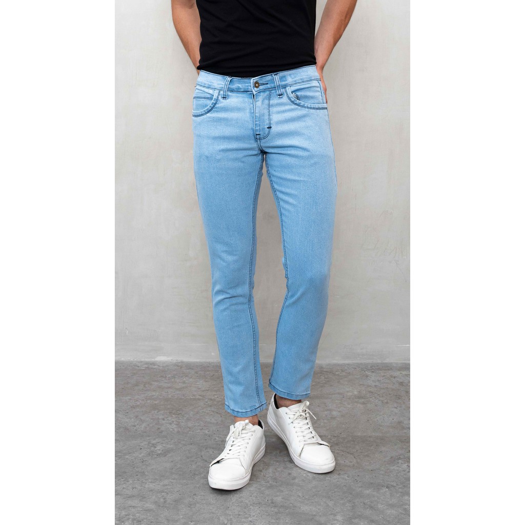 Celana jeans pria panjang biru muda stretch slim fit denim jeans bahan stretch melar houseofcuff