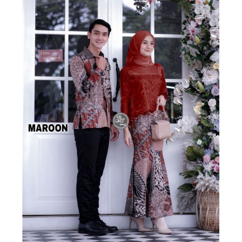 Couple Batik Kebaya Formal  Couple Batik Brukat Velvet Payet  Couple Pesta ( Kemeja + Kebaya )