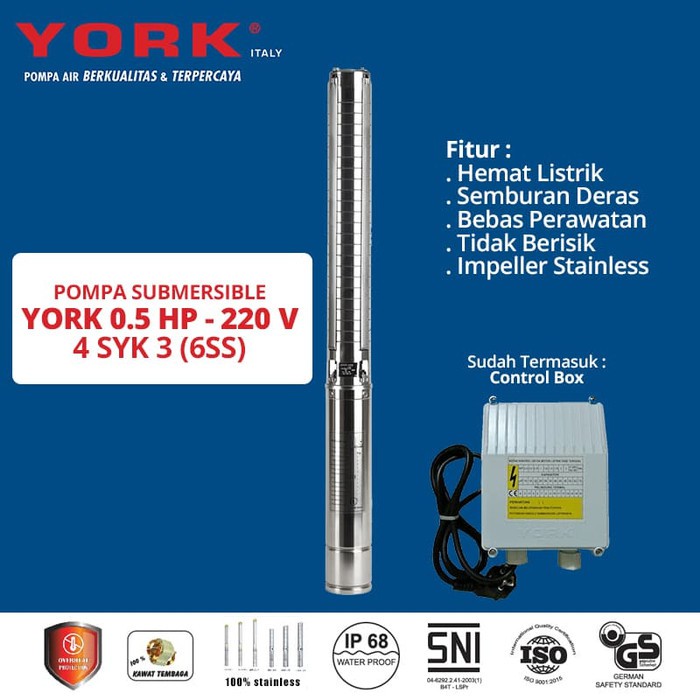Mesin Pompa Satelit Sibel York 0.5 HP 6SS Stainless (Submersible Pump)