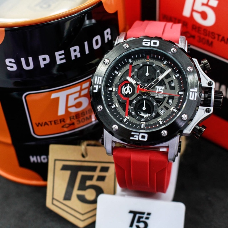T5 H3885G Jam Tangan Pria Strap Karet Sporty Water Resist Original