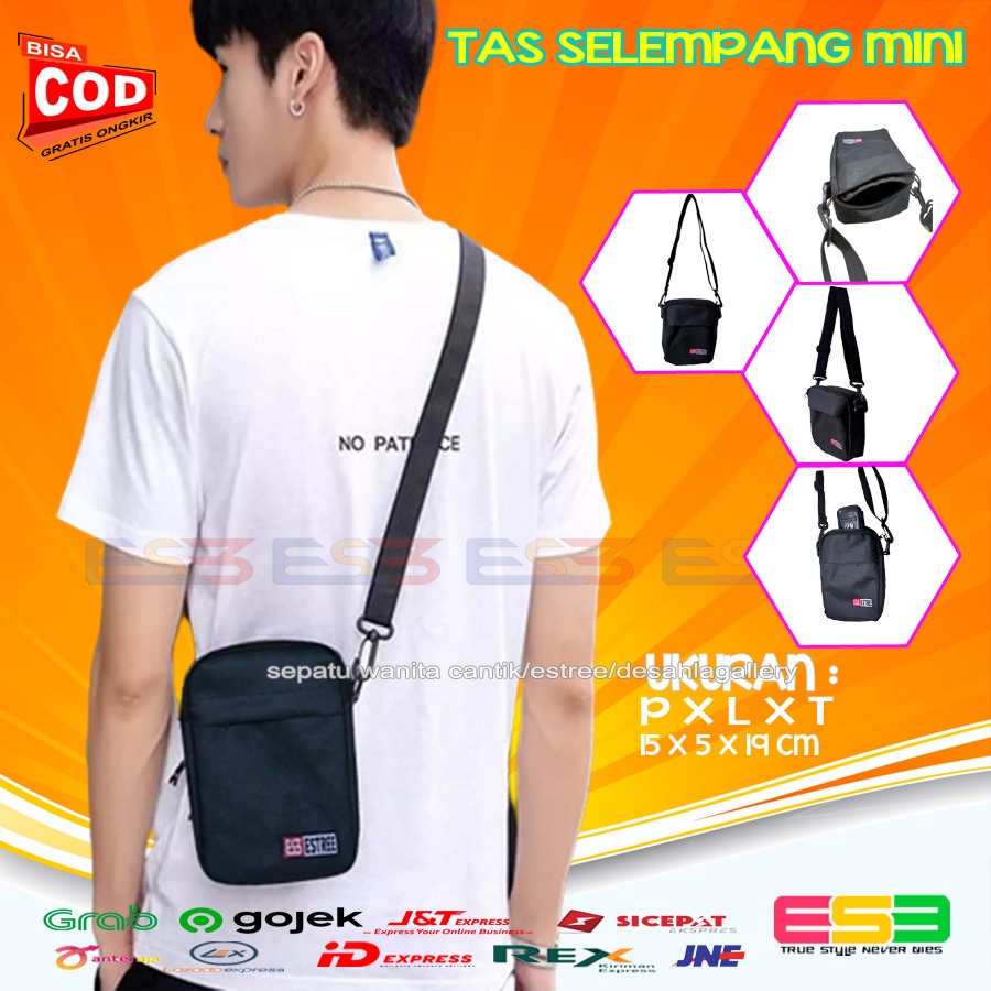 Tas selempang pria mini anti air murah waterproof  hitam polos tas bisa buat hp