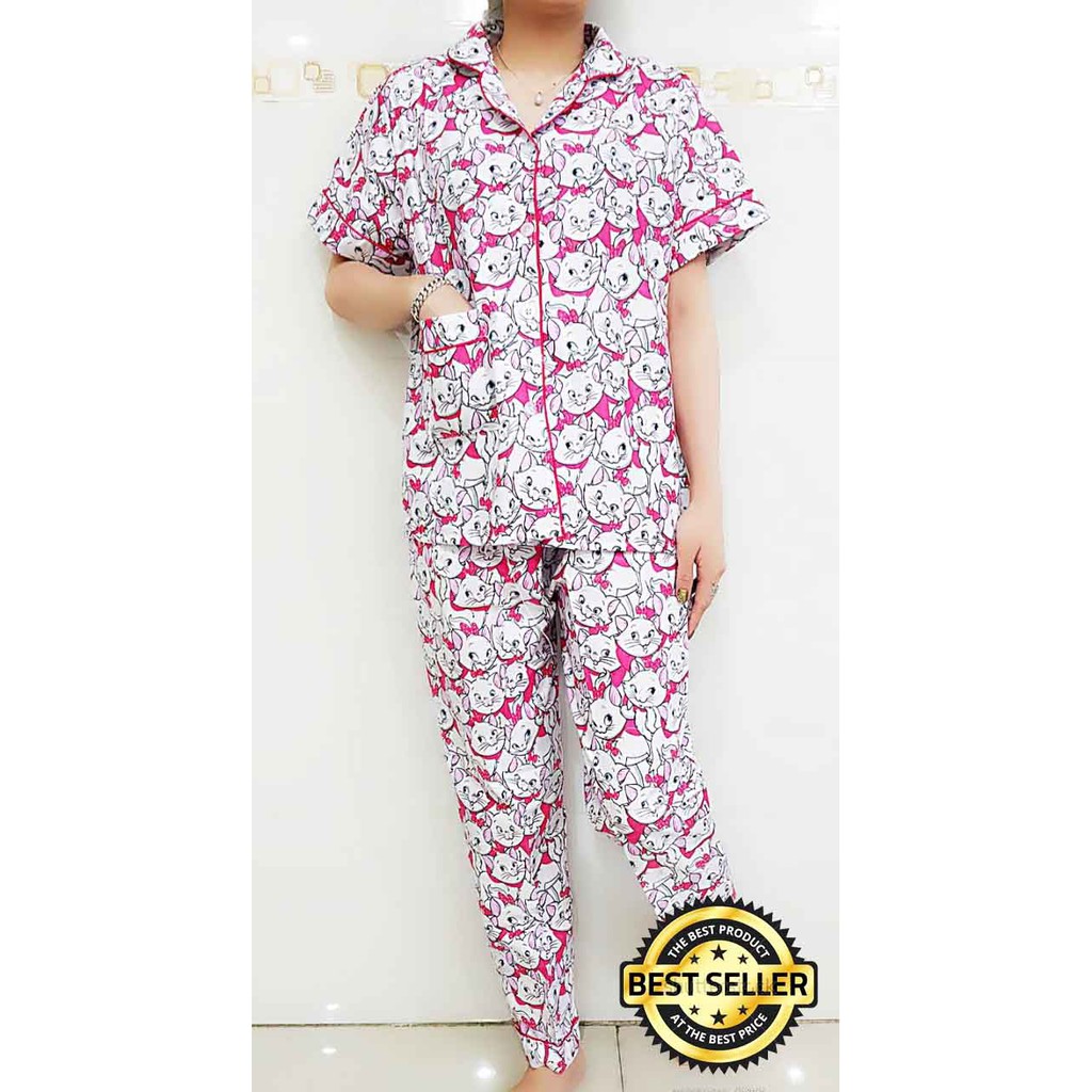 BESS - Piyama CP / Stelan Baju Tidur Murah / Corak MARIE CAT