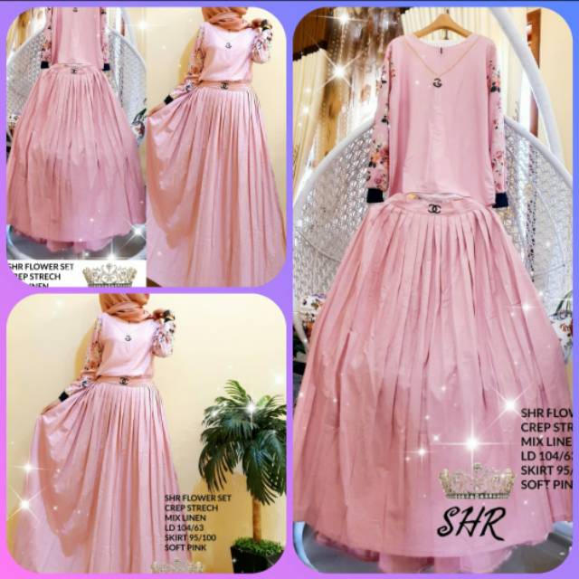 10 ORI SHR FLOWER SETELAN ROK PINK