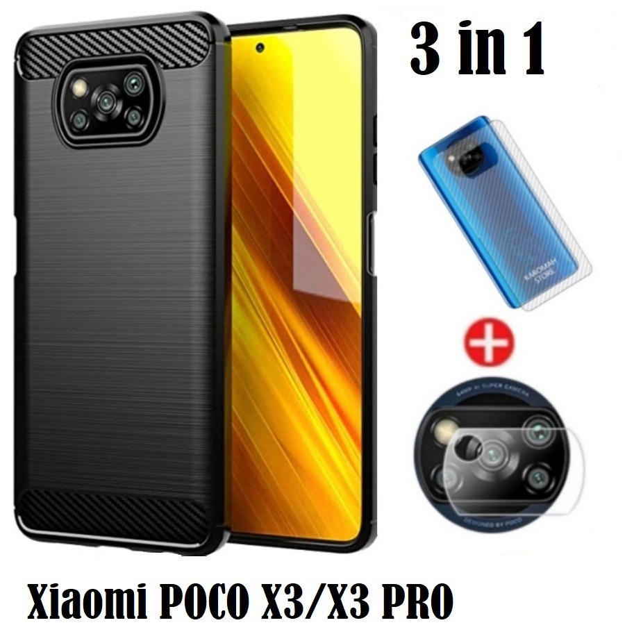 PROMO Paket 3 in 1 Case Poco X3 NFC / X3 / X3 Pro Softcase Carbon Ipaky Free TG Camera &amp; Garskin Carbon Handphone