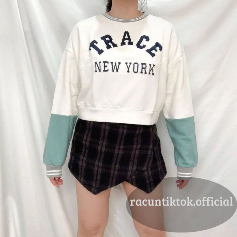 TRACE NEW YOUK SWEATER CROOPE | SWEATER CREWNECK WANITA CROP | KOREAN STYLE