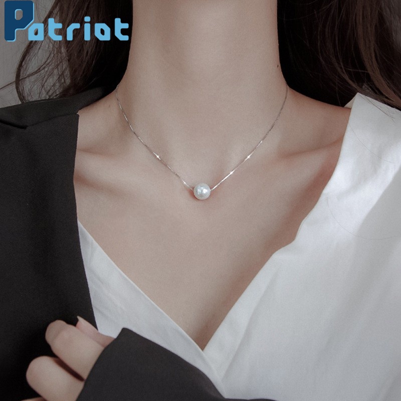 [ Women Fashion  Sliver Chain  White Pearl Pendant Necklace  ] [ Girlfriends Gifts Jewelry Accessories ]