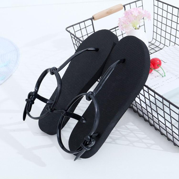 TASGALLERY TG0585 SANDAL TALI WANITA SANTAI DUA WARNA FASHION WANITA IMPOR 1 kg muat 4 pcs COD-hitam