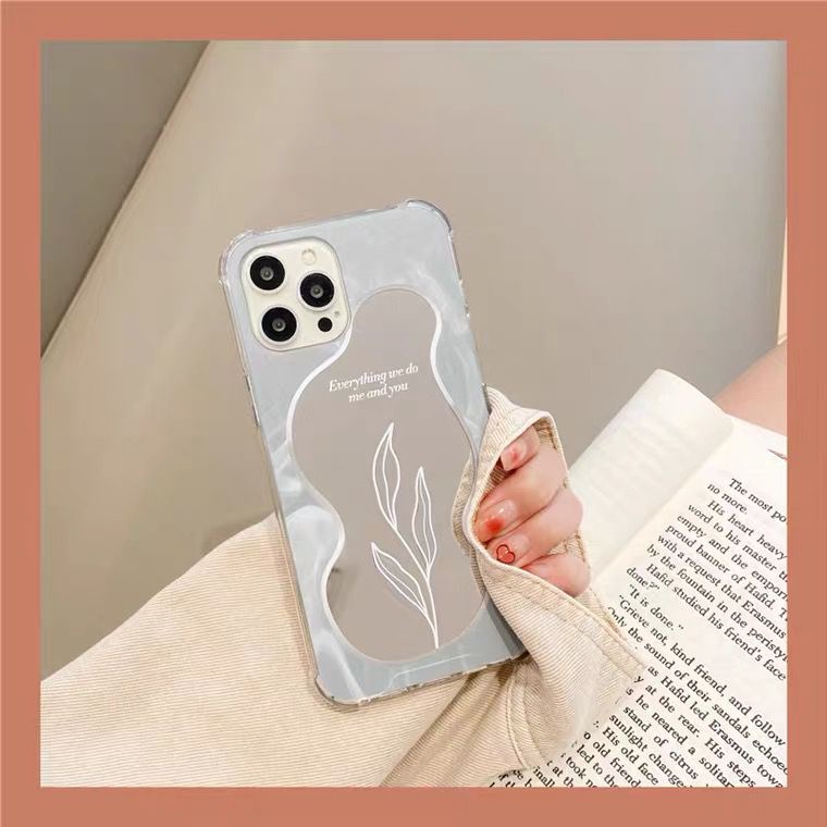 [TPC] Mirror Phone Case Gray Flower IPHONE 6 6S 7 8 PLUS X XS MAX XR 11 12 13 14 15 PLUS PRO MAX Casing Cermin HP IP027