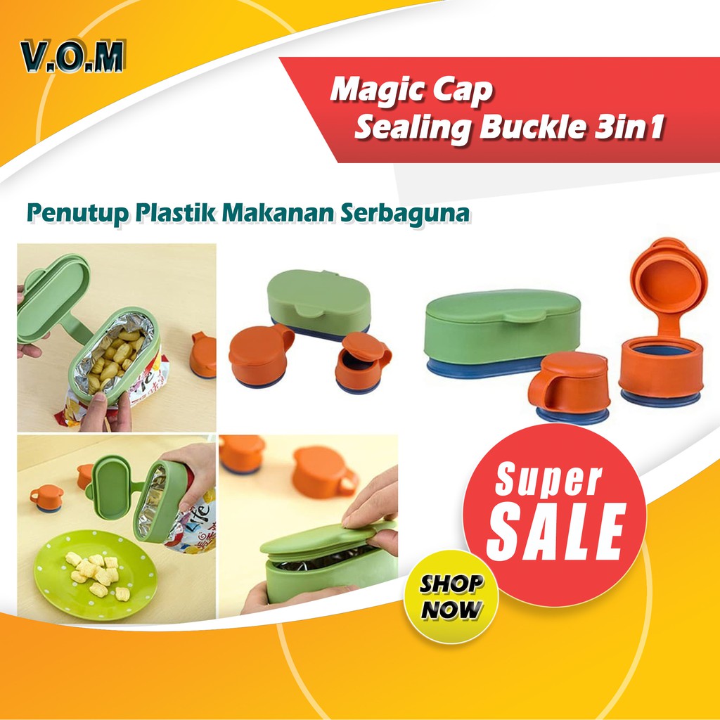 VOM Penutup Plastik Makanan Serbaguna Magic Cap Sealing Buckle 3in1 0605