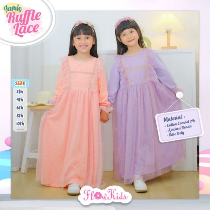 Afsheenstore Gamis Anak Ruffle Lace Ready Size 2
