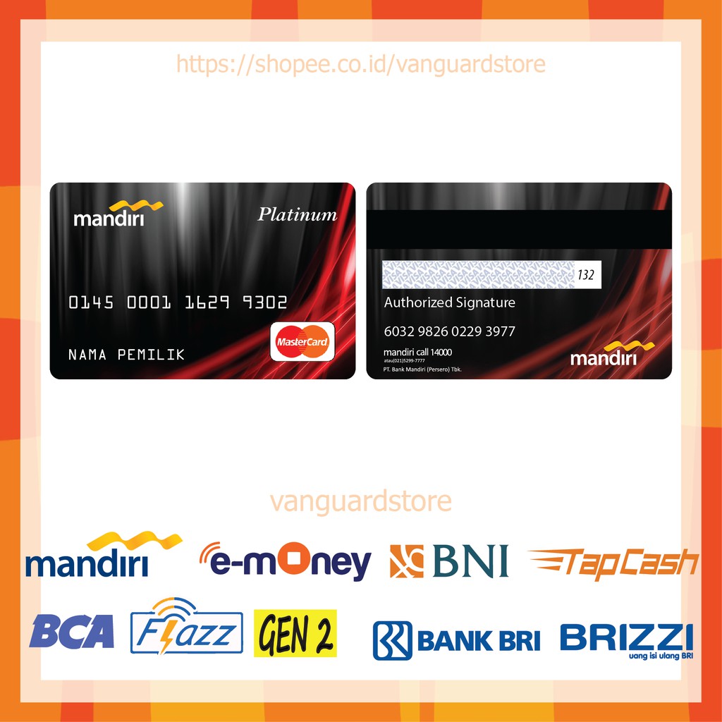 KARTU E MONEY E TOLL DESIGN CREDIT CARD 3 EMONEY MANDIRI FLAZZ BCA BNI TAPCASH BRIZZI BRI - 2 SISI