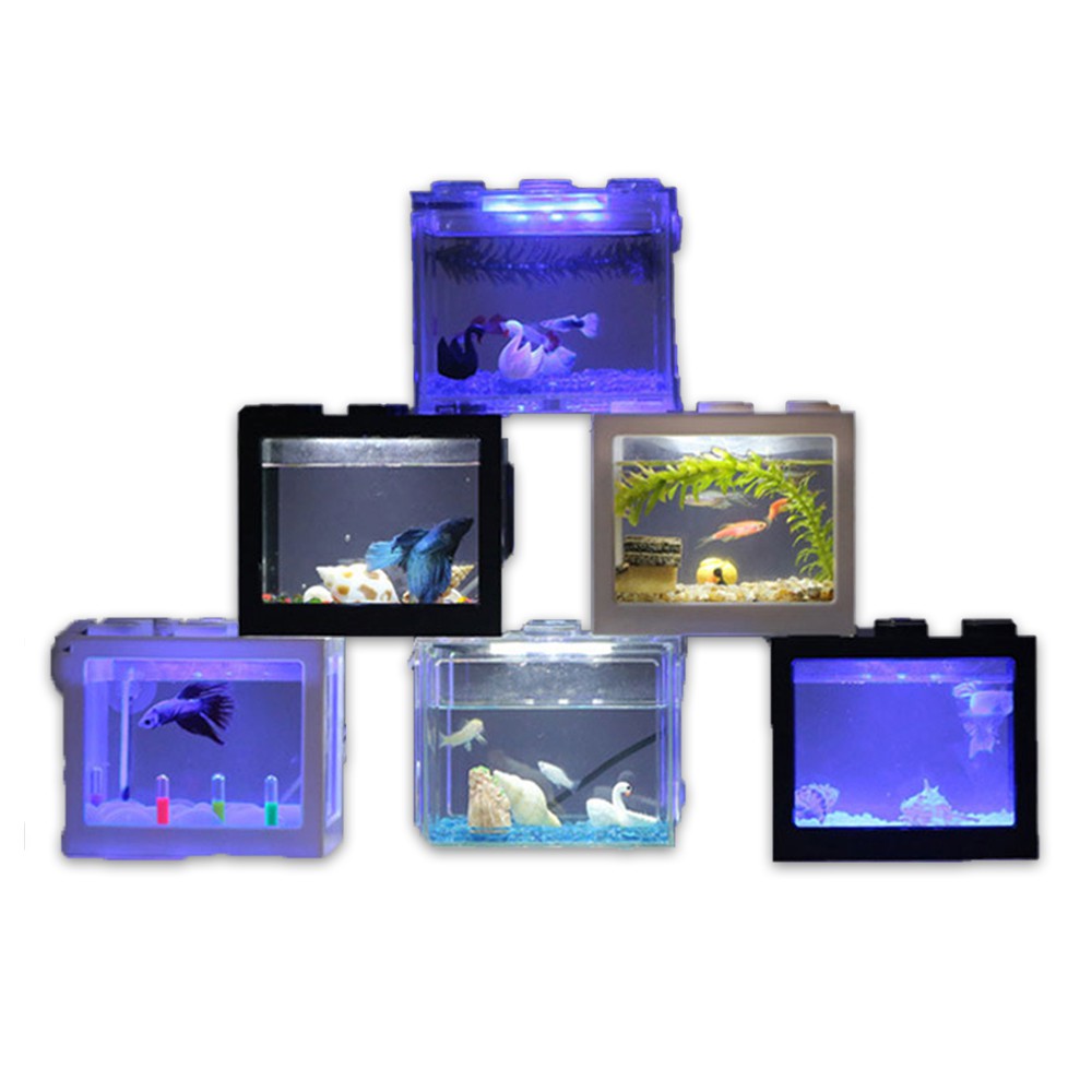 [ASLI 100%] Aquarium Mini Small Akuarium Kecil Ikan Cupang Ikan Hias Fish Tank FishTank Lampu LED Warna Akrilik Unik Aesthetic Terbaru