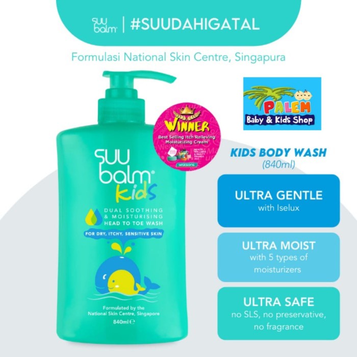 Suu Balm Kids Dual Soothing &amp; Moisturising Head-to-Toe Wash 840ml 0621