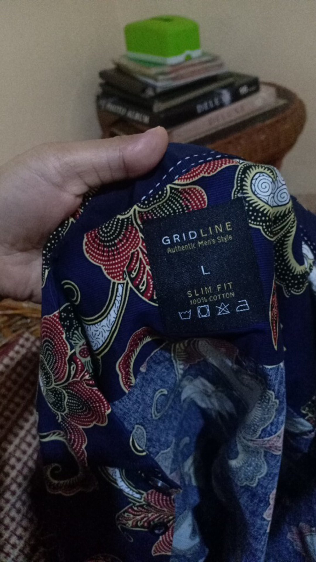 [gridline - S069 Maroon & Navy] Kemeja Batik Slimfit Pria Katun Lengan Pendek M-xxl