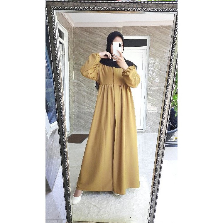 Gamis wollycrepe / ITY crepe / dress basic Polos SERI 1-Basic OLIVE