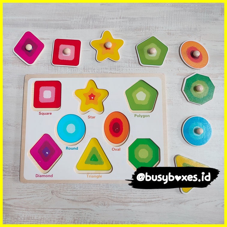 [busyboxes.id] Mainan Edukasi Puzzle Knob Geometri Kayu Wooden Toys