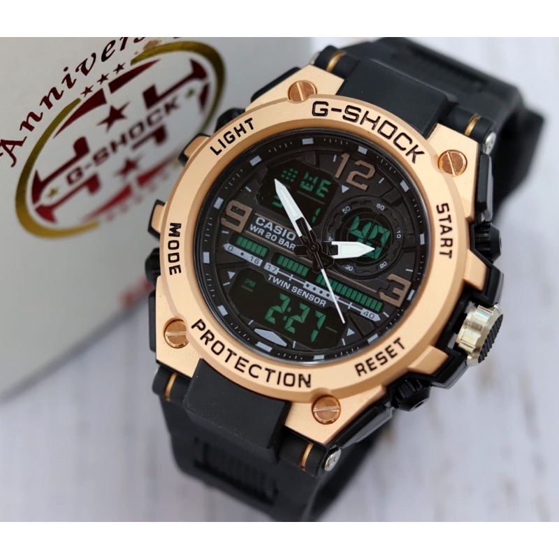 Jam Tangan Pria G-Shock Double Time Kepala Besi Tali Rubber Waterproof