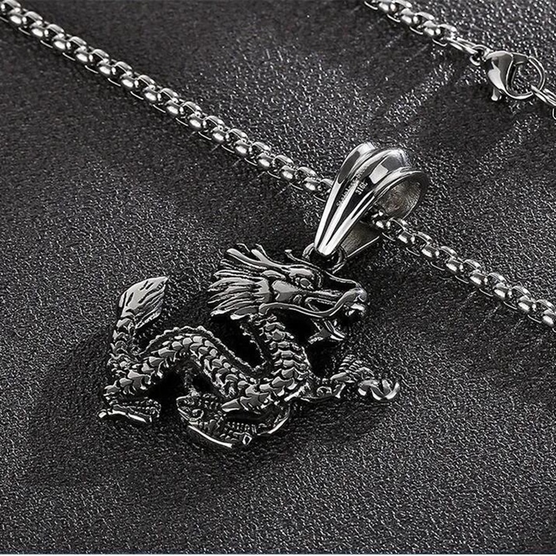 1pc Kalung Liontin Naga Lapis Perak Perunggu Gaya Vintage Untuk Wanita