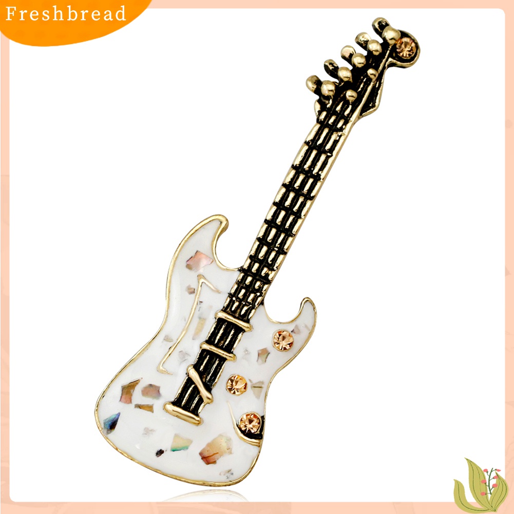 Fresh| Bros Pin Bentuk Gitar Aksen Berlian Imitasi Gaya Vintage Untuk Wanita