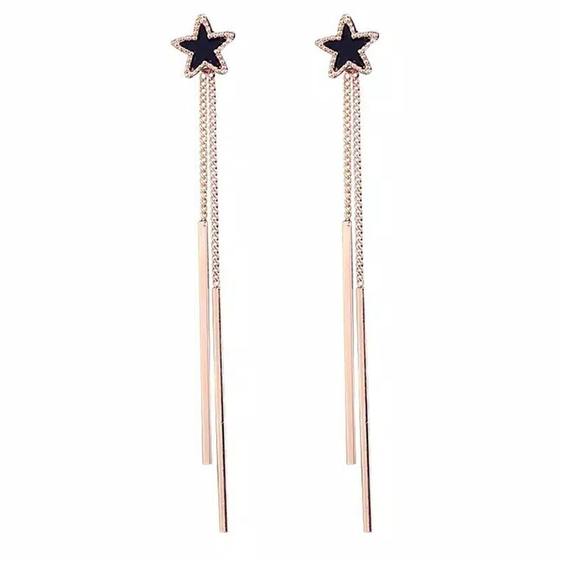 Anting Korea Bentuk Bintang Panjang Korea Star Pentagram Long Tassel Earrings For Women