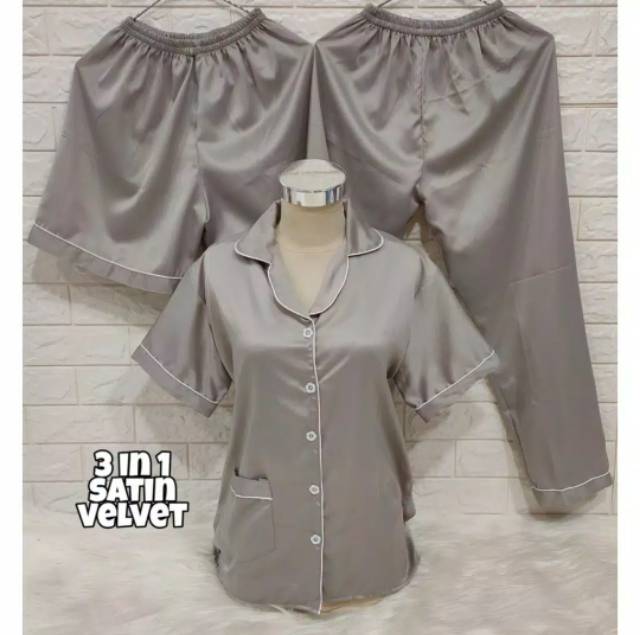 Piyama 3in1 Satin Velvet Polos Fit XL