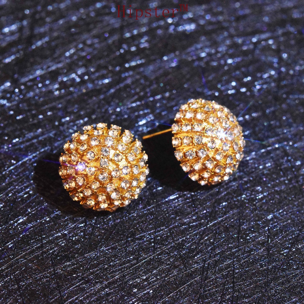 French Style 18K Gold Full Diamond round Fireworks Exquisite Luxury Earrings