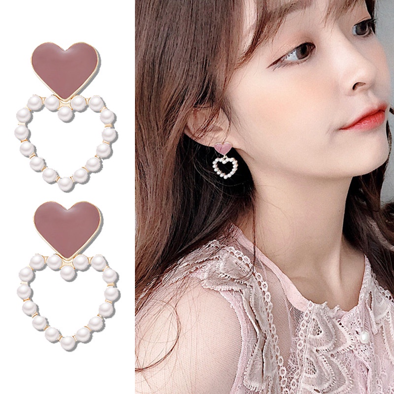 Anting Tusuk Sterling Silver 925 Desain Hati Hias Mutiara Ungu Gaya Korea Untuk Wanita 2020