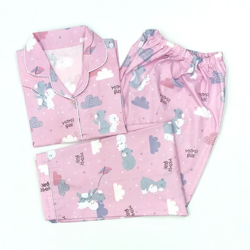 Baju Tidur Wanita / Piyama Wanita Tie Dye Set Motif Kekinian-Bear Pink