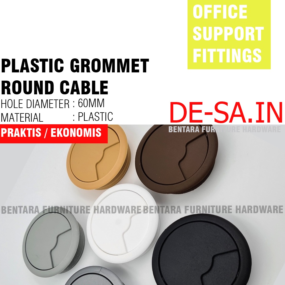 60MM LUBANG KABEL BULAT PLASTIK - PLASTIC GROMMET ROUND CABLE WIRE OFFICE HITAM PUTIH ABU COKLAT CREAM CHROME MIRROR