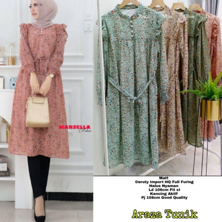 {Krb31au22ν} araza long tunik marsela tunik ceruty tunikmotif bunga baju atasan wanita kekinian gasp