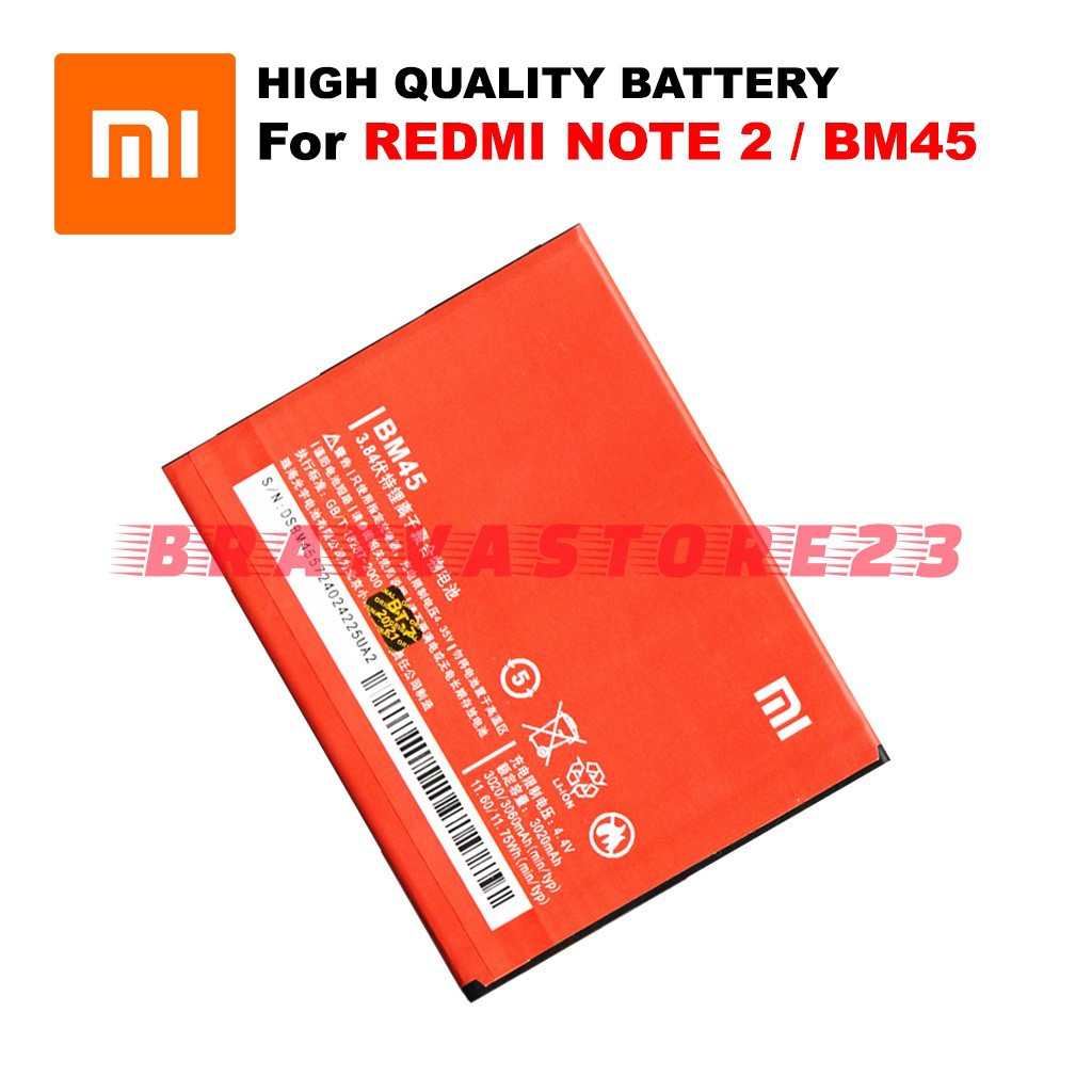 Baterai Hp Xiaomi Redmi Note 2 BM45 Original OEM Batre BM