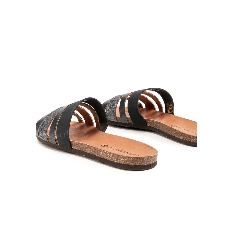 SANDAL SLIDE KULIT GRUNLAND WANITA ORIGINAL FLAT CASUAL HITAM GRW16