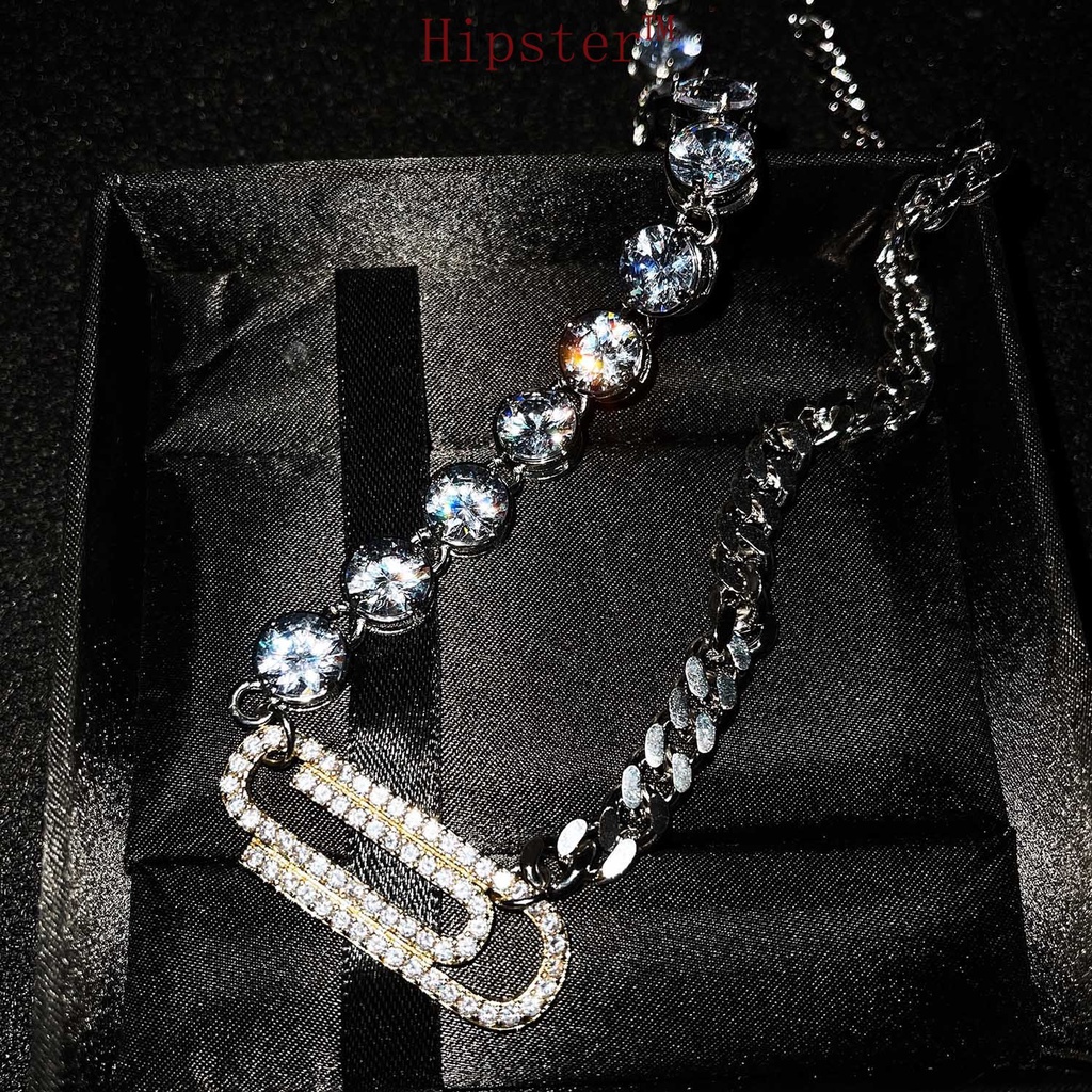 Hot Sale Ins Style Irregular with Personality Micro-Inlaid Diamond Pin Necklace