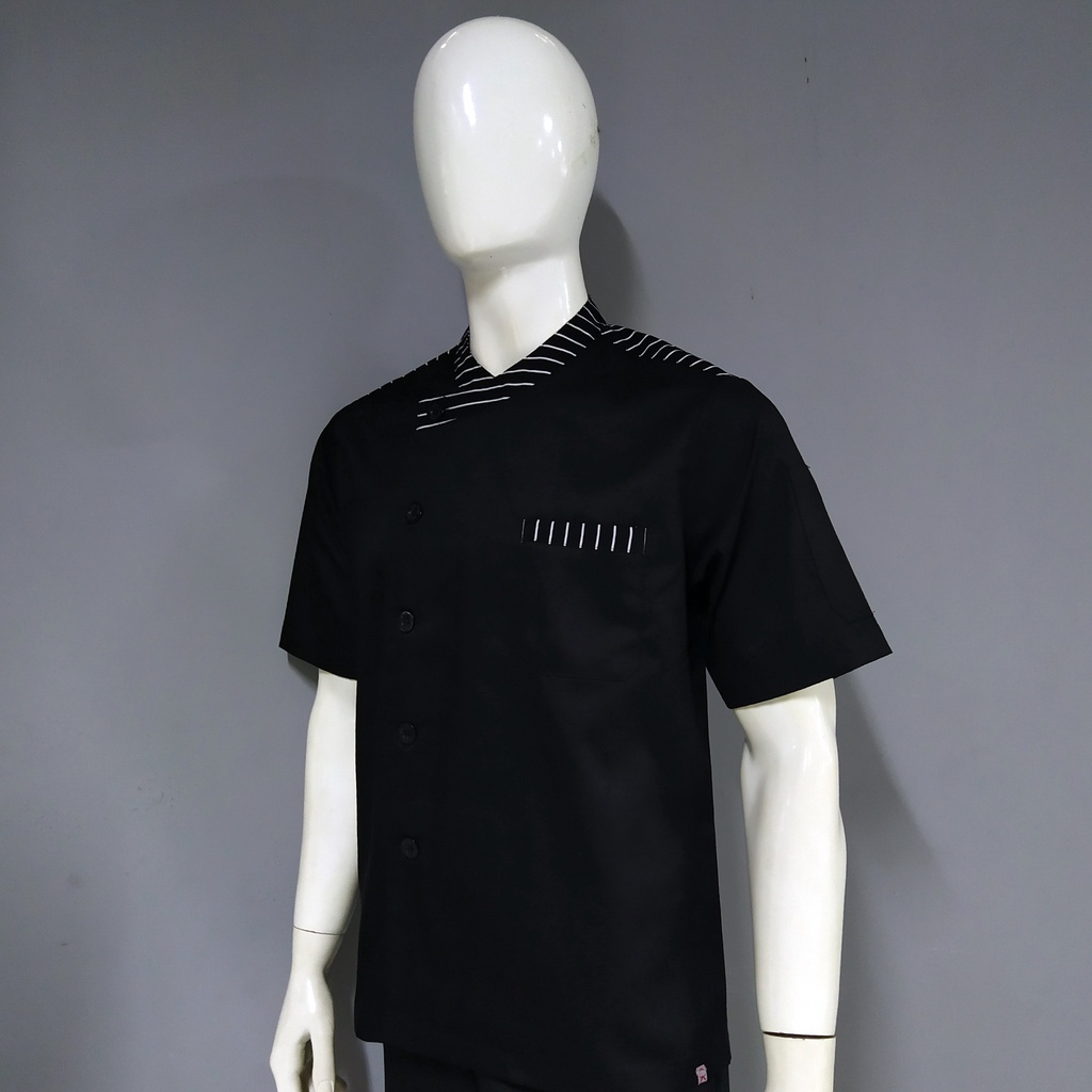 Chef Wear Baju Koki SS Hitam STRIPE LHRBLT