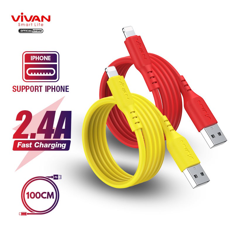 VIVAN Kabel Data iPhone 2.4A Silicone Full SR Coverage Quick Charge Garansi 1 Tahun VSL100