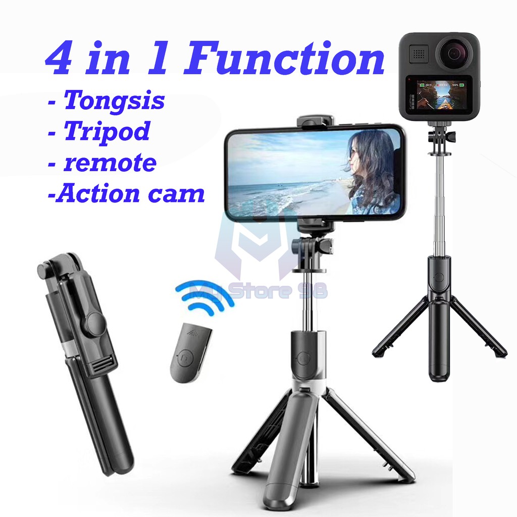 Tongsis Bluetooth 4 in 1 Tripod With Remote For Phone And Action Cam 100 Cm