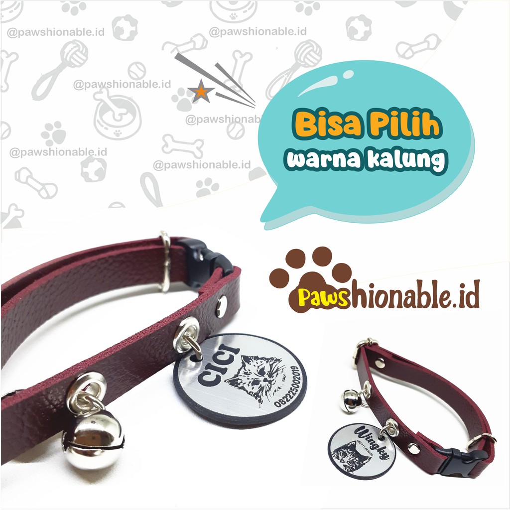 K12 - Kalung Custom Nama Kucing Persia PU Leather/Kulit Sintetis