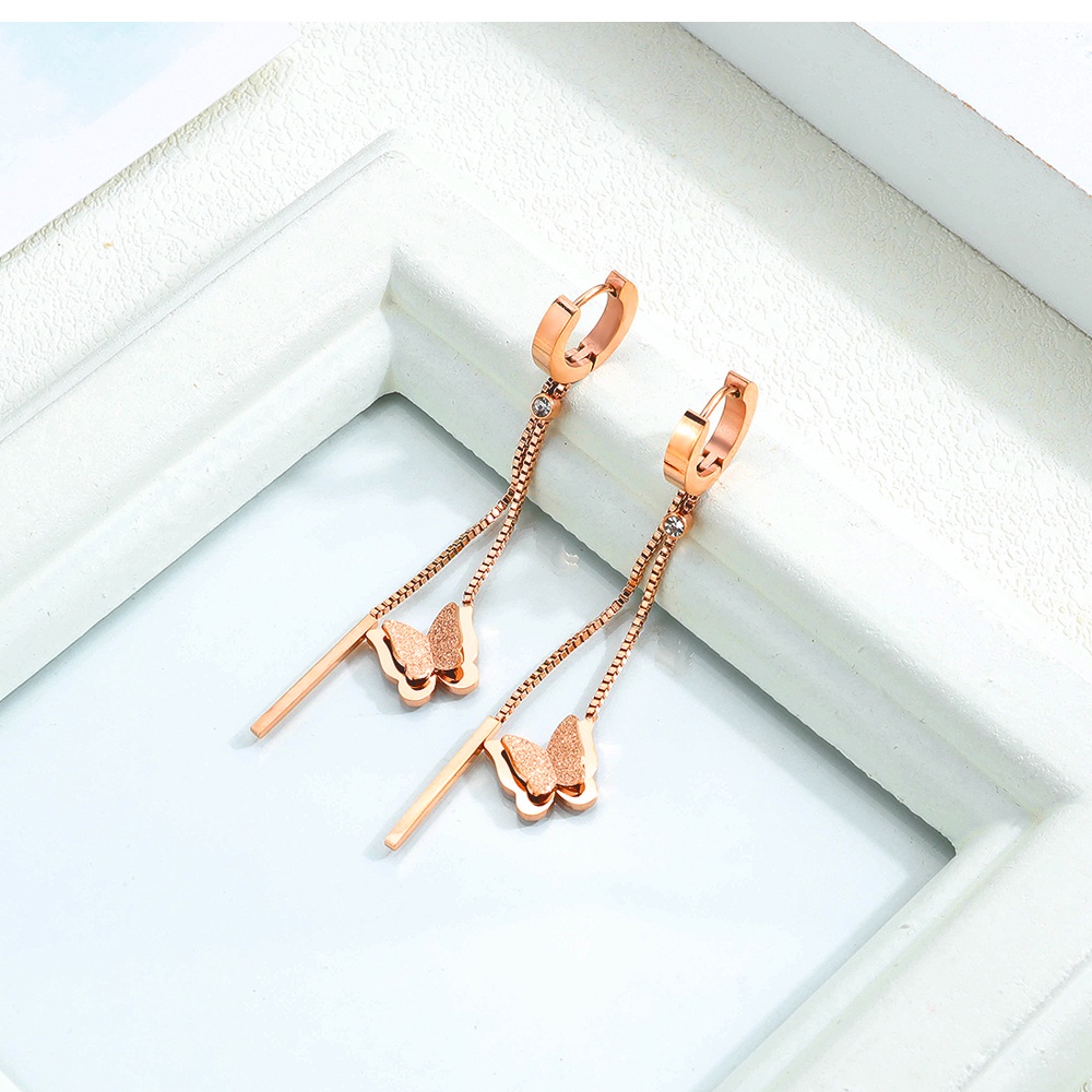 Dalika Anting Titanium Premium Collection Kupu Stick Panjang Lapis Emas 18K