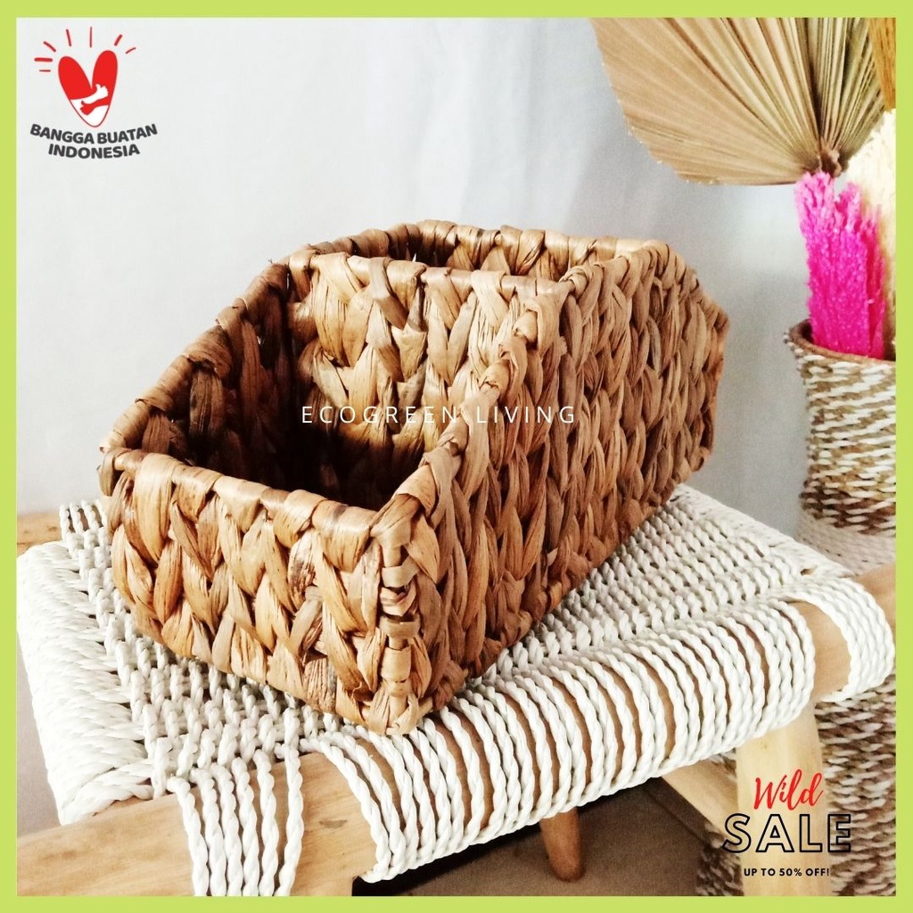 MULTIPURPOSE ORGANIZER  3-SECTION WICKER STORAGE WATER HYACINTH HANDMADE CODE BW-003