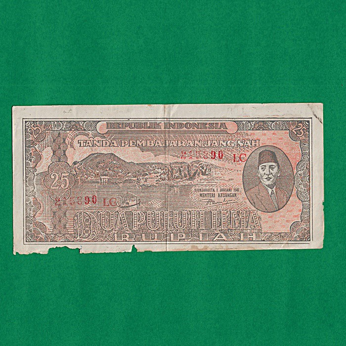 UK263 UANG KUNO UANG ASLI INDONESIA 25 RUPIAH TAHUN 1947 KOLEKSI UANG LAMA MAHAR PERNIKAHAN