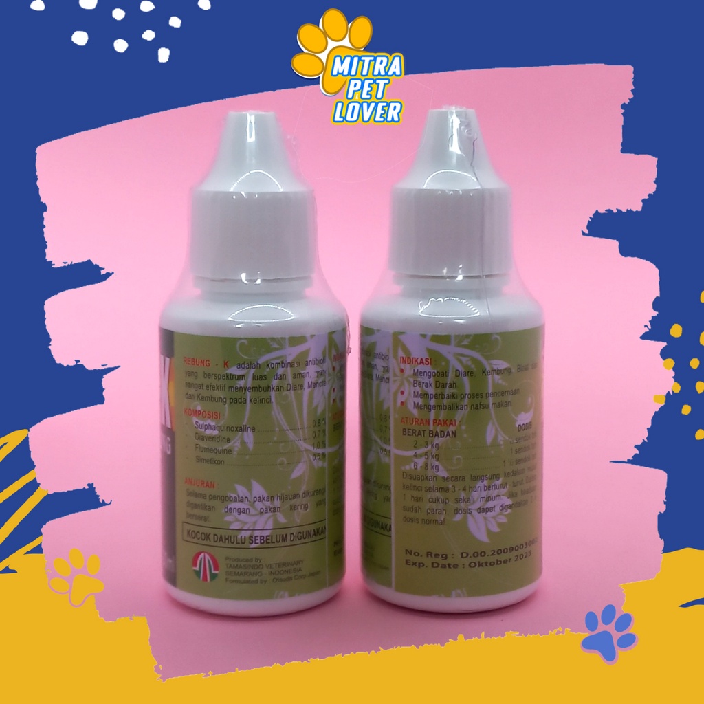 OBAT DIARE KELINCI - REBUNG K KELINCI 30 ML ORIGINAL - ANTIBIOTIK TETES ANTI DIARE KEMBUNG BERAK DARAH &amp; MENCRET RABBIT BUNNY HEWAN SEHAT - MURAH GARANSI ASLI KUALITAS - PET ANIMAL HEALTHCARE &amp; VETERINARY TAMASINDO VITAMIN HEWAN PELIHARAAN MITRAPETLOVER