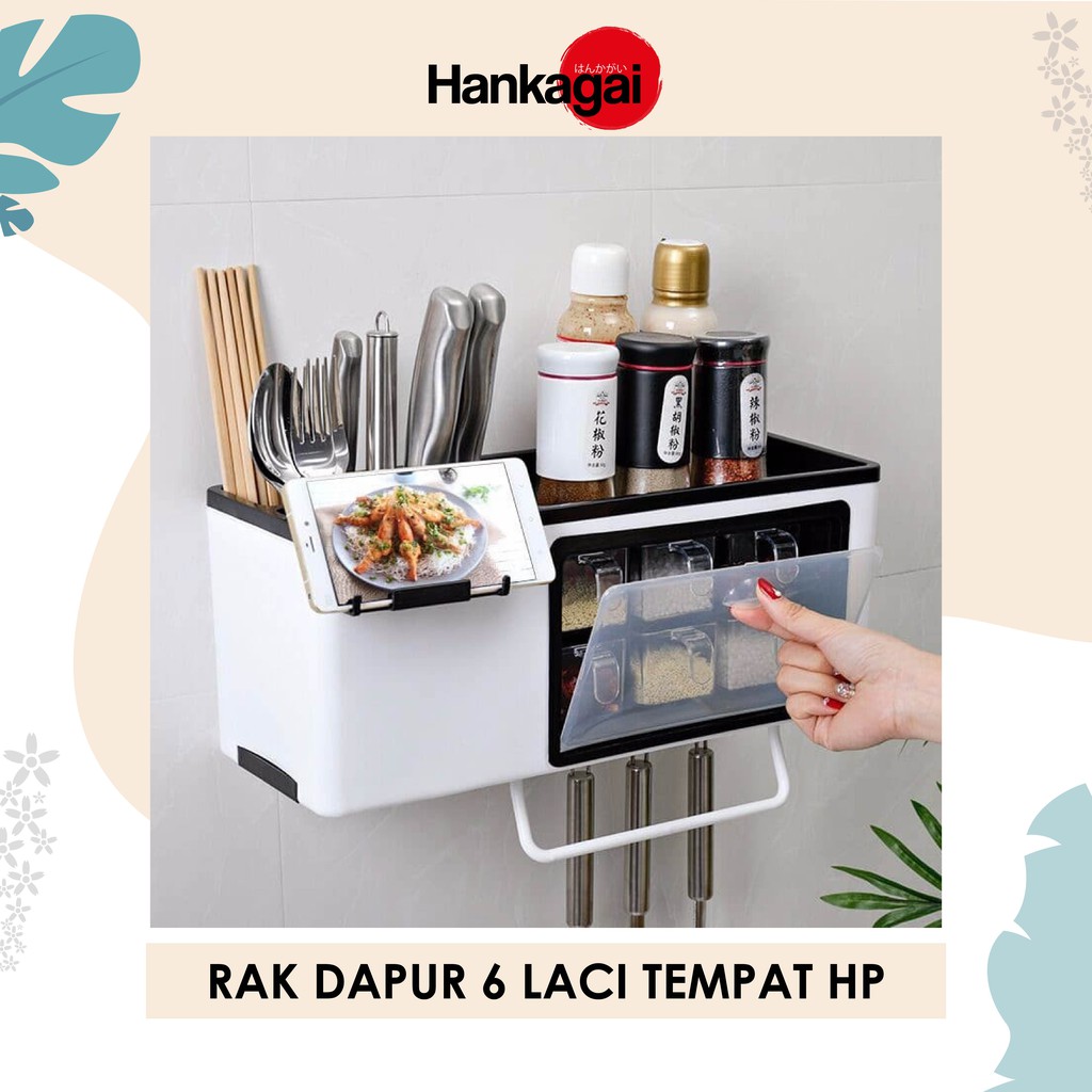 Rak Dapur  Bumbu Besar  6 Laci Tempat HP Serbaguna Gantung 