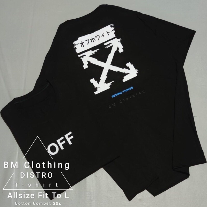 BAJU KAOS T SHIRT ATASAN DISTRO PRIA WANITA COWOK CEWEK OFF WHITE TULISAN JEPANG JAPAN KEREN MURAH