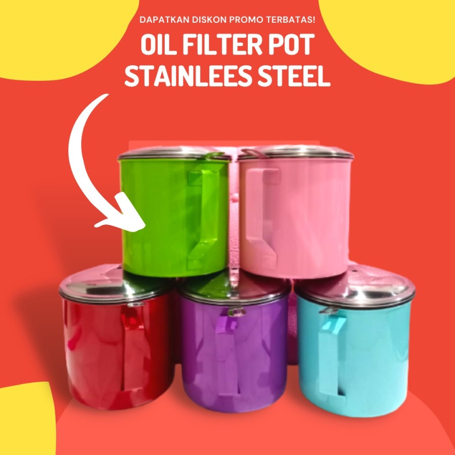 Oil Pot Warna Saringan Minyak Stainless Stell Warna Tebal 1.3 Liter