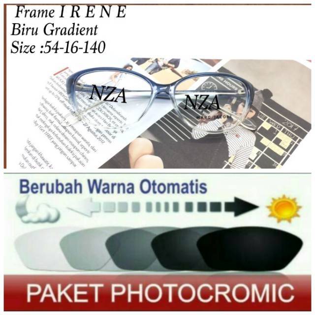 Paket Hemat : Frame Kacamata Wanita Trendy &amp; Elegant Free Lensa Otomatis / Berubah Warna