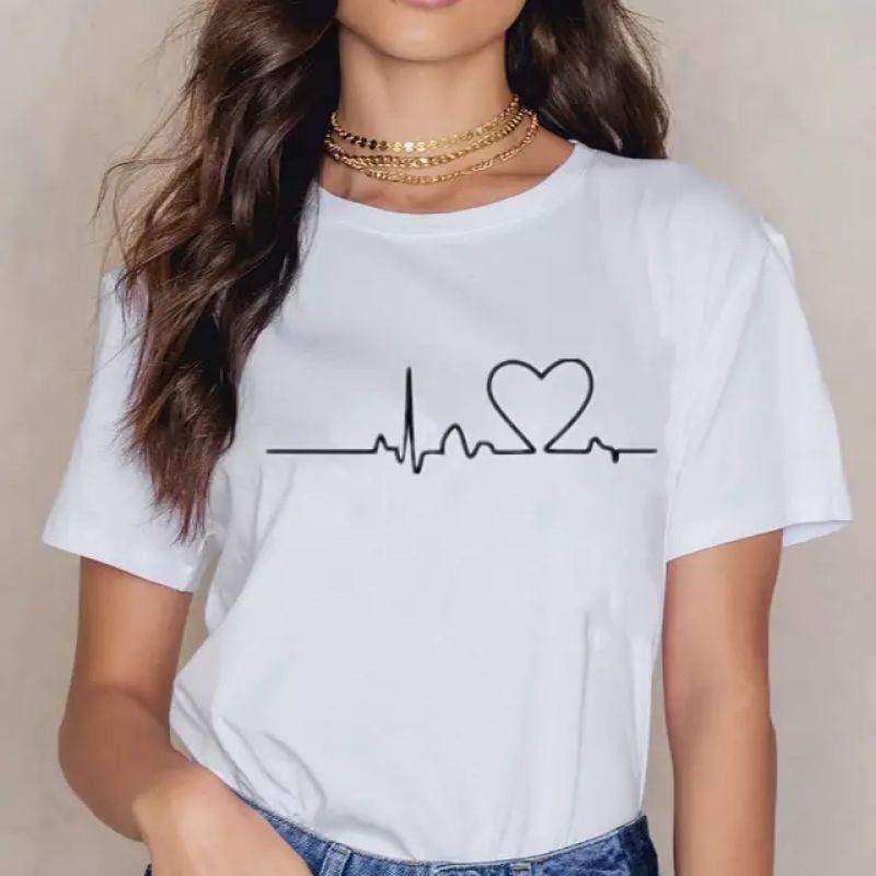 Kaos Wanita Lengan Pendek Heart Baju Cewek Kaos Distro Wanita Kaos Oblong Cewek Baju Cwek