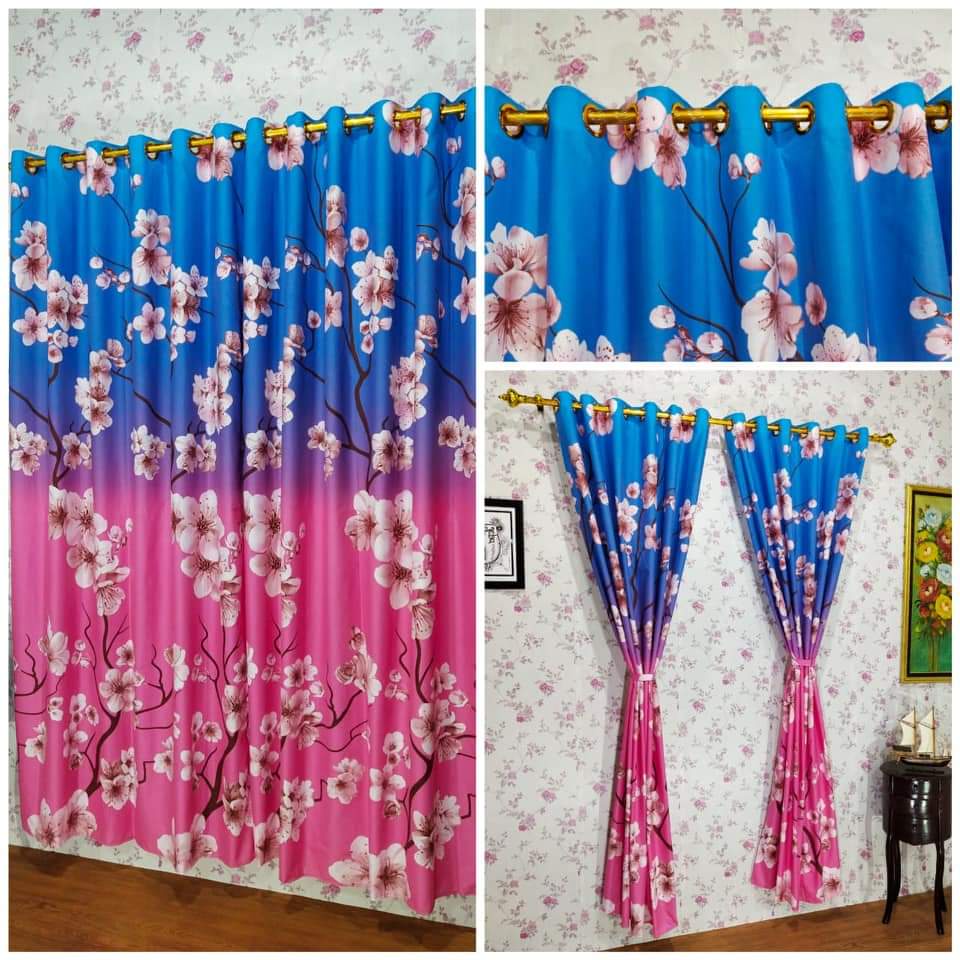 Gorden Jendela Hordeng Pintu Minimalis Smokering 12 Lubang BLUE PINK SAKURA