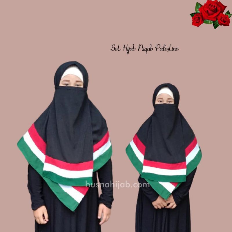 Set Hijab Segiempat Palestina dan Niqab Ukuran Remaja