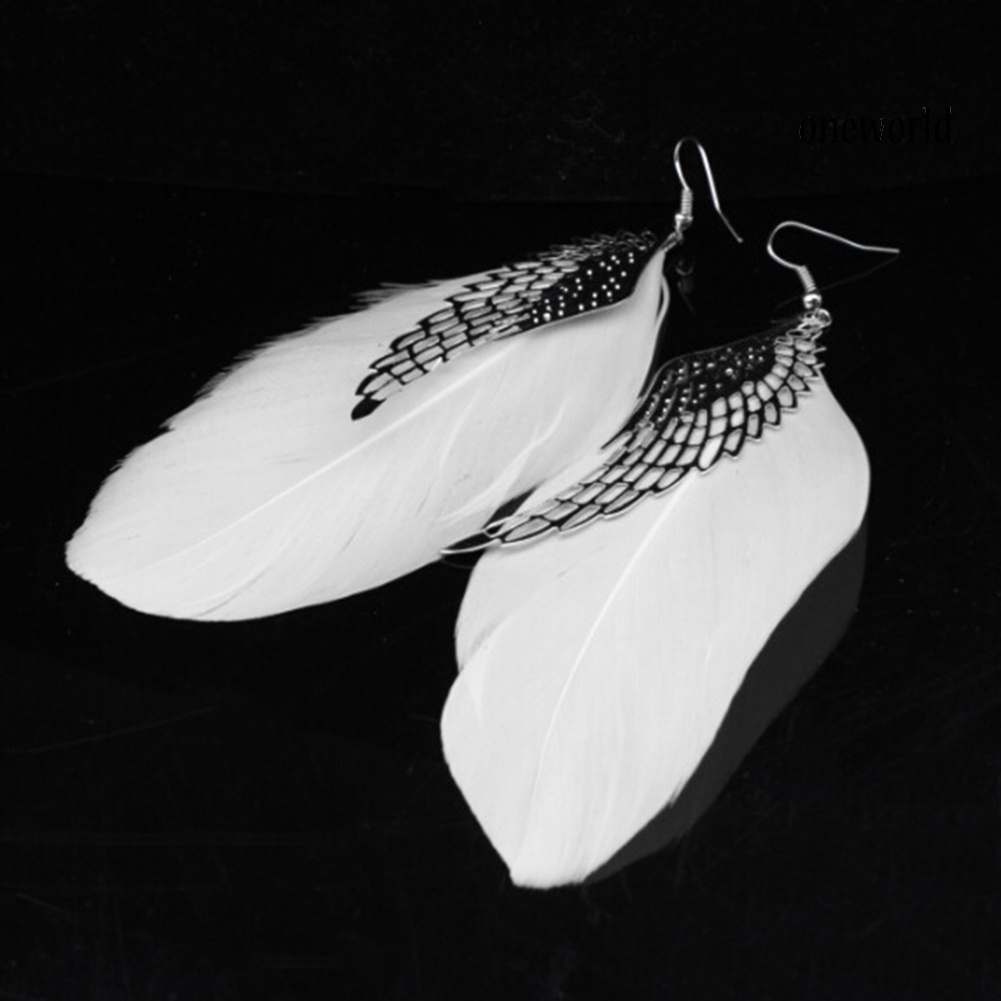 OW@ Fashion Women Angel Wing Feather Dangle Long Hook Earrings Party Jewelry Gift